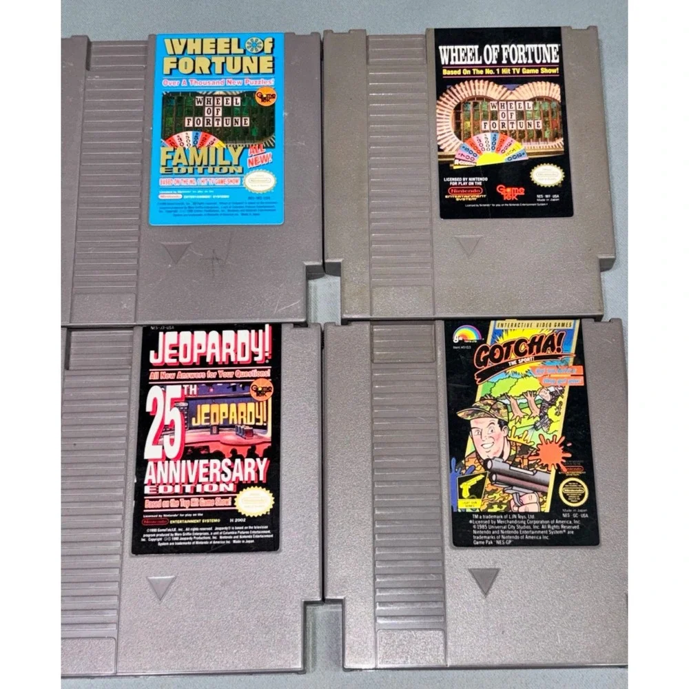 Nintendo NES Video Game Lot 4 Games Grey Good Wheel of Fortune Jeopardy Gotcha